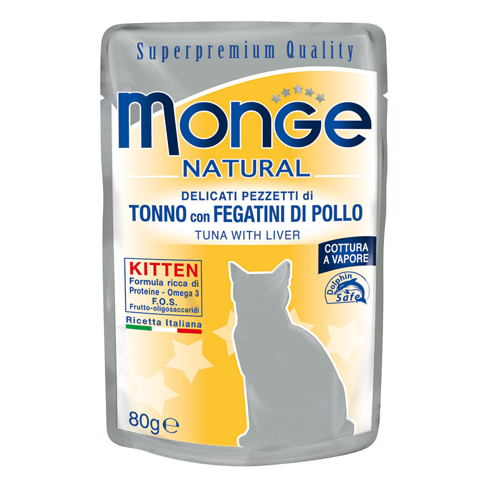 Monge Natural Kitten Pezzetti di Tonno con Fegatini di Pollo – Pack 10 pezzi x80 gr - immagine 2