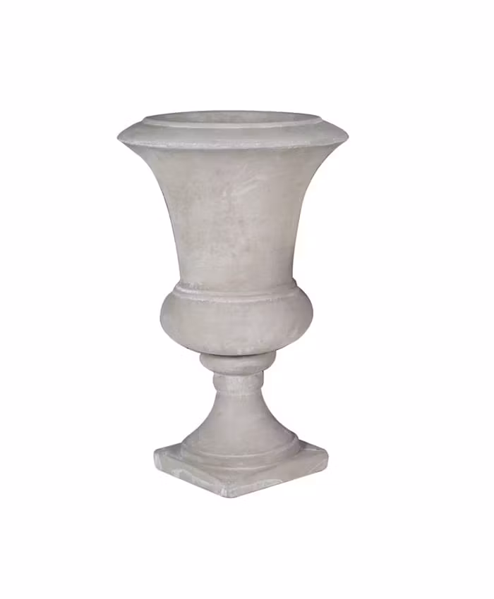 Vaso mediceo svasato cemento grigio liscio piede quadro per addobbi fiori cm 17 h29 - immagine 2