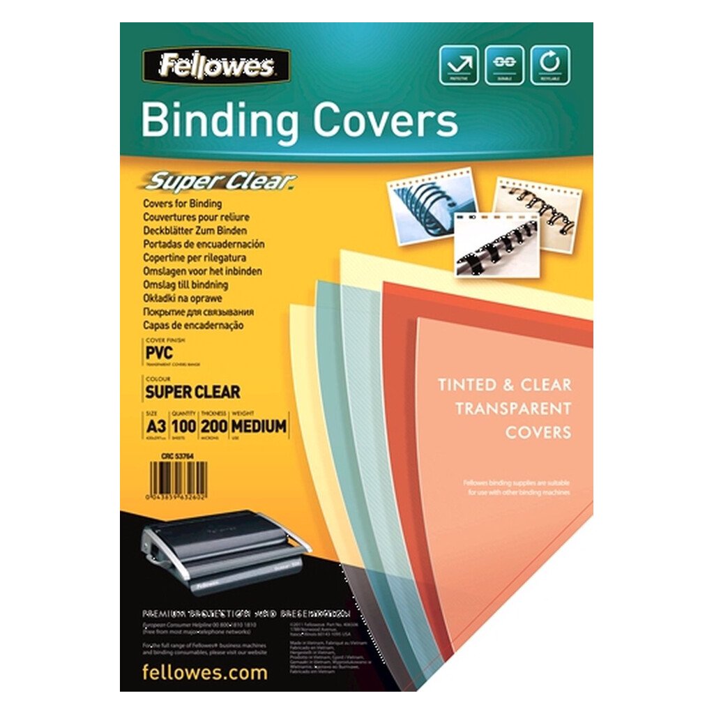 Copertine per rilegatura Fellowes: A3, 297 X 420 mm, trasparente, cf. da 100 u. - immagine 2