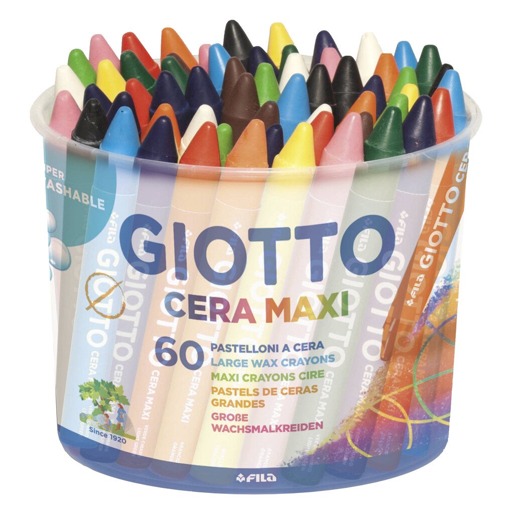 Pastelli a cera Giotto Cera Maxi: barattolo con 60 u., mina colori assortiti - immagine 2