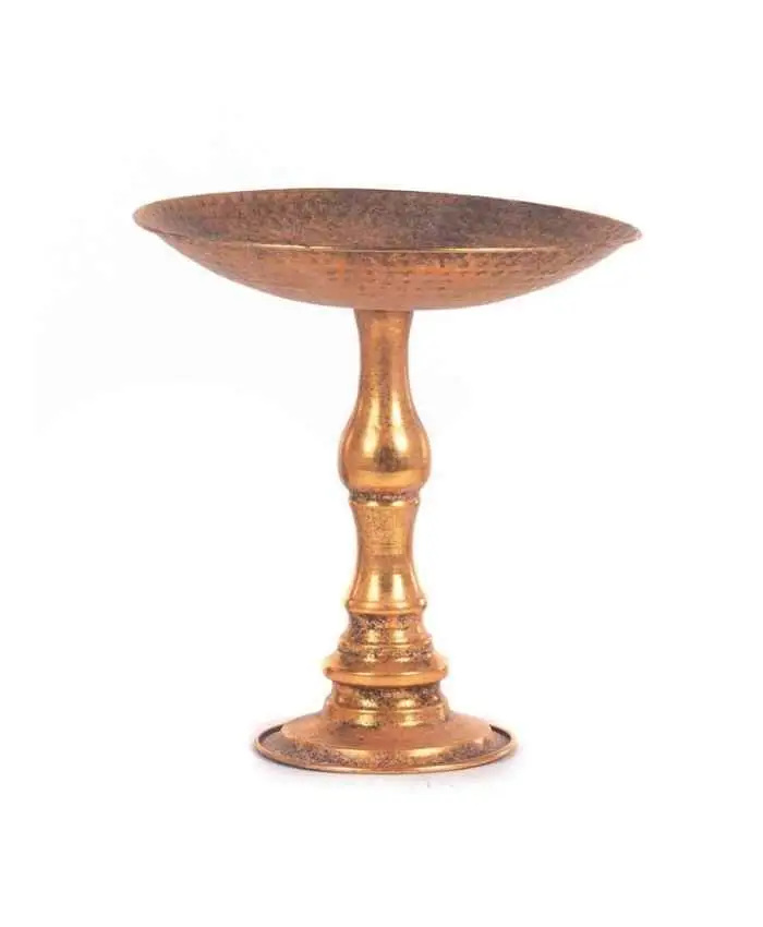 Alzatina in metallo oro antico forma ovale stelo a balaustra cm 38×30 h36 - immagine 2