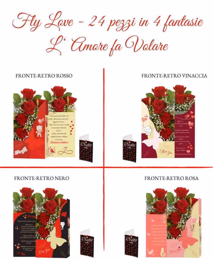 Fly Love Flower Box con poesia amore 24 pz in 4 fantasie