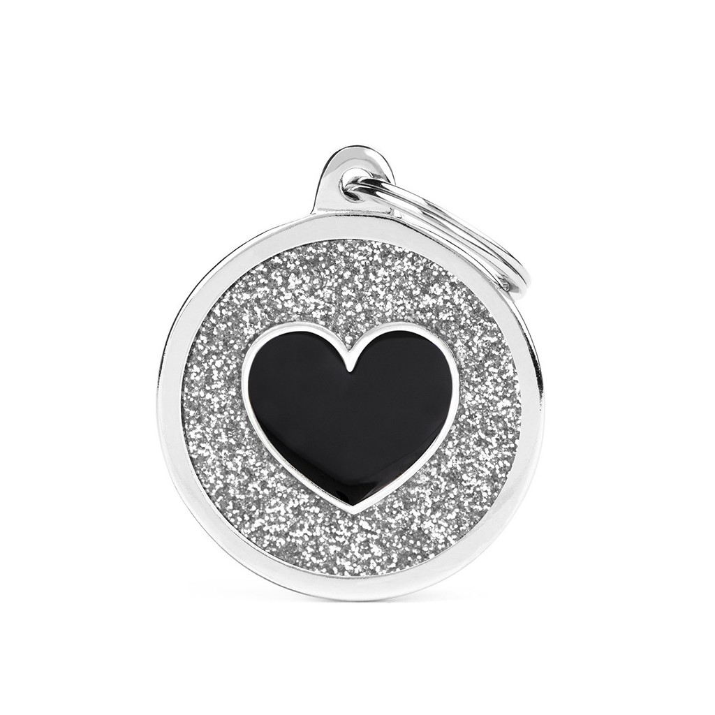 Medaglietta Shine “Cerchio Grande Glitter Grigio Cuore Nero” personalizzata - immagine 2