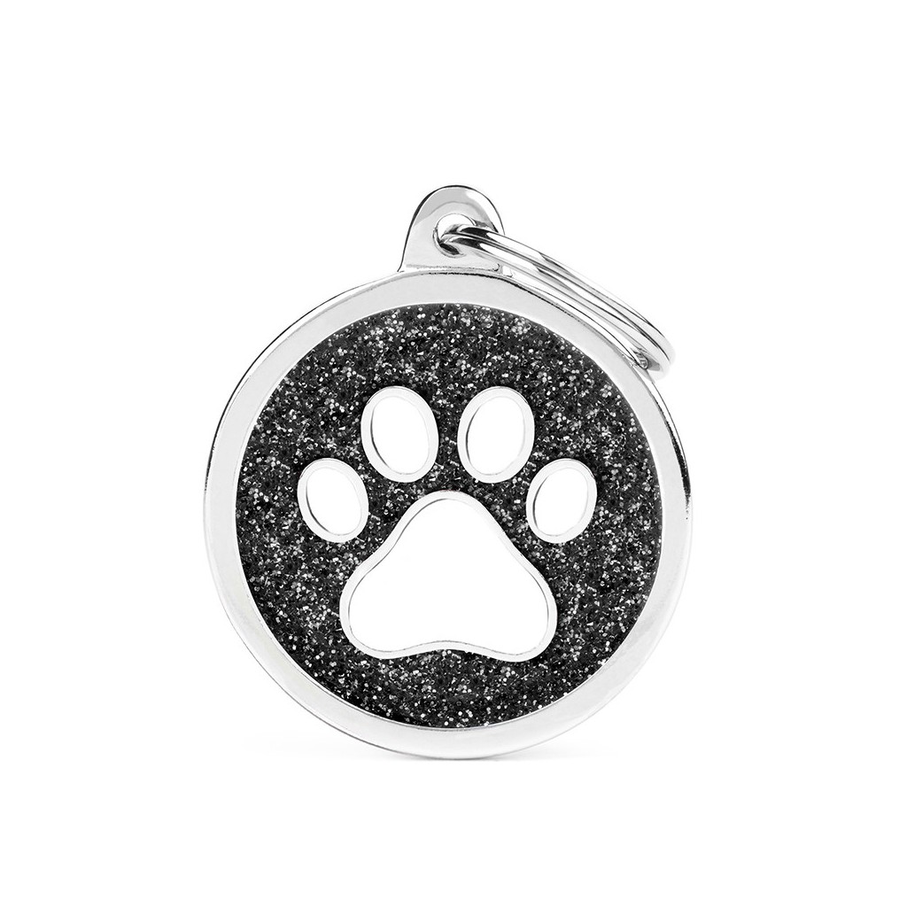 Medaglietta Shine “Cerchio Grande Glitter Nero Zampa Bianca” personalizzata - immagine 2