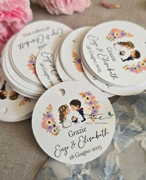 Pioggia di cuori – Tag Matrimonio Sposini Cartoon e Fiori - immagine 4