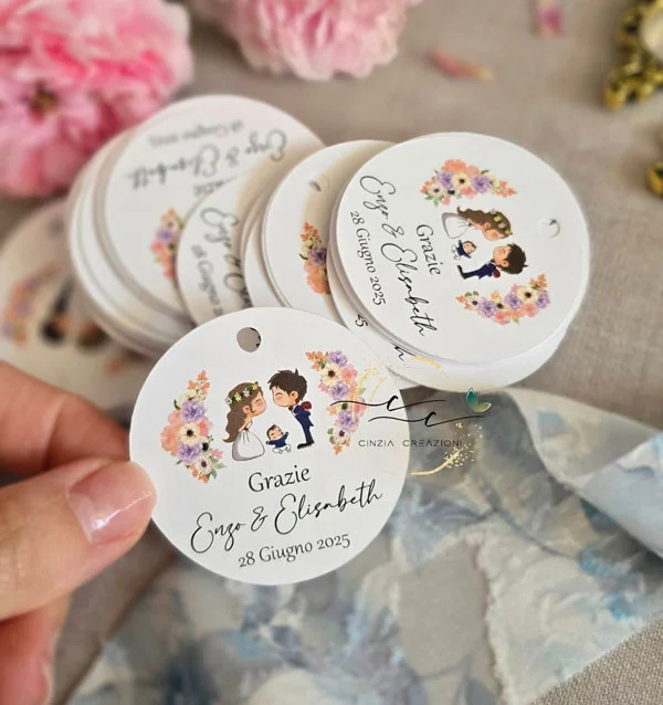 Pioggia di cuori – Tag Matrimonio Sposini Cartoon e Fiori - immagine 3