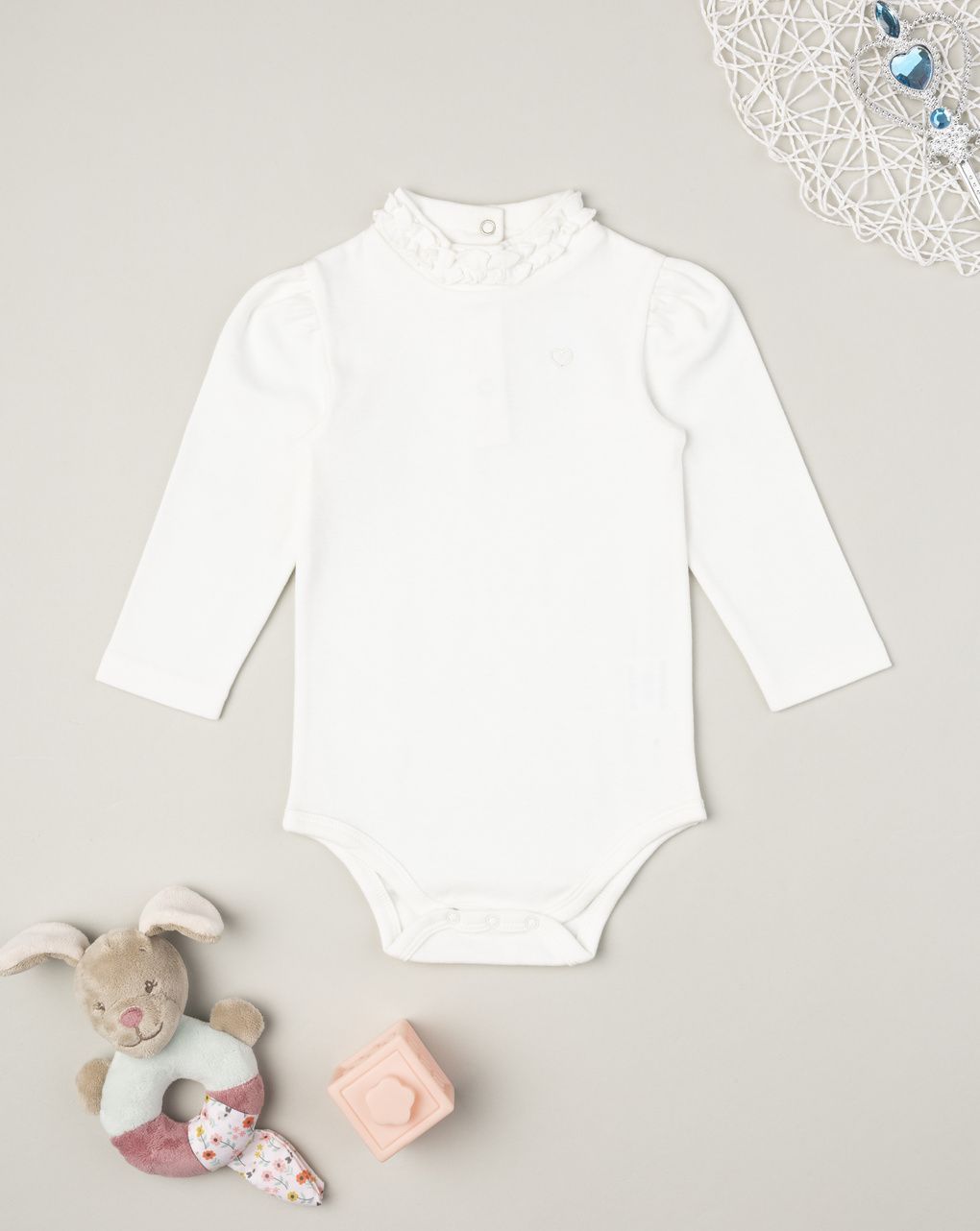Body bimba bianco frill al collo - immagine 2