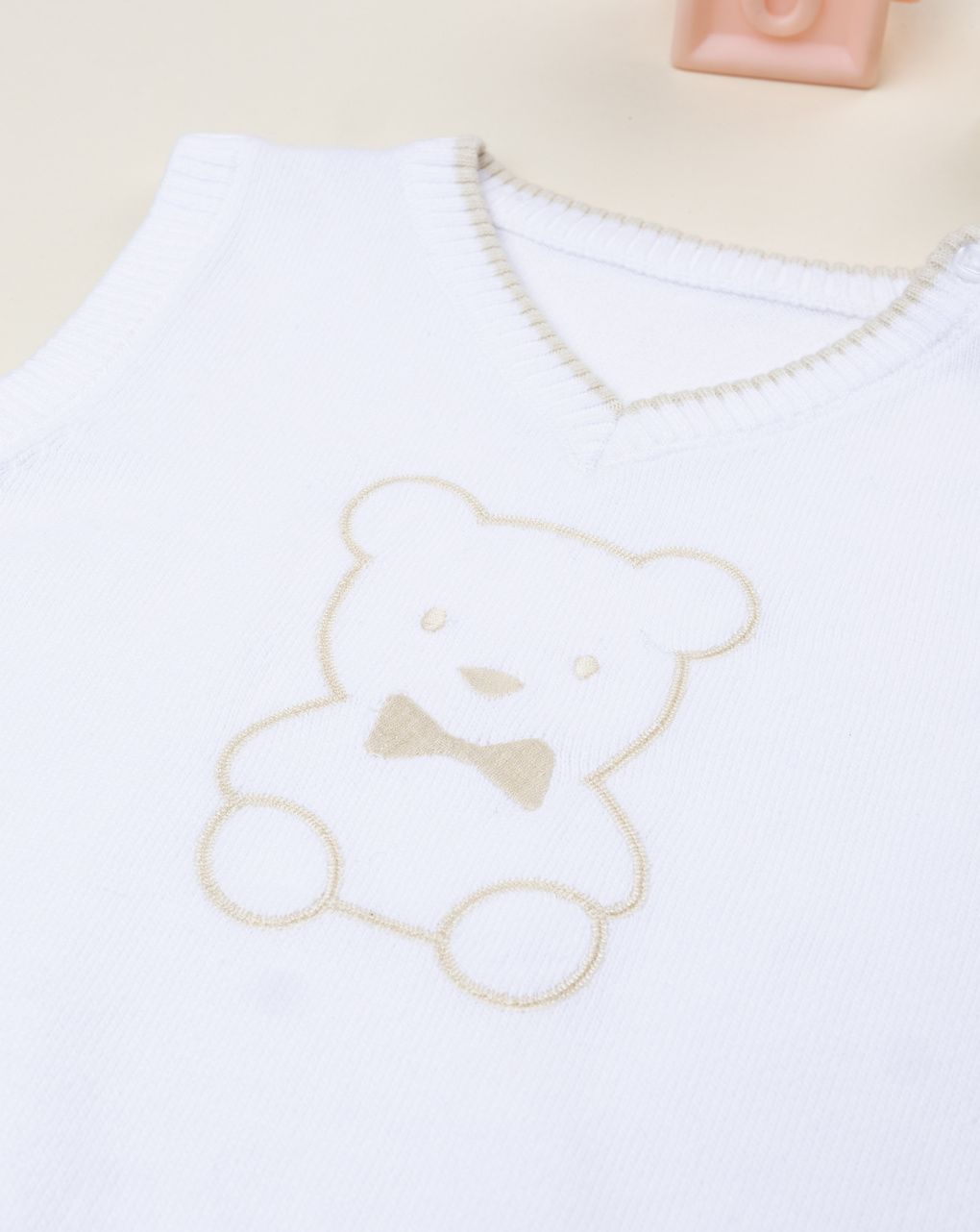 Gilet bimbo bianco ricamo orso - immagine 5