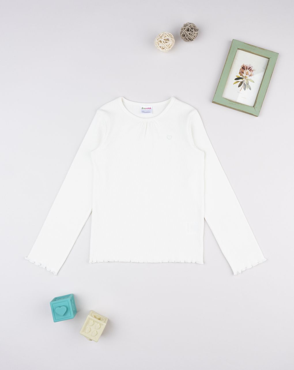 T-shirt manica lunga costina bambina bianca - immagine 2