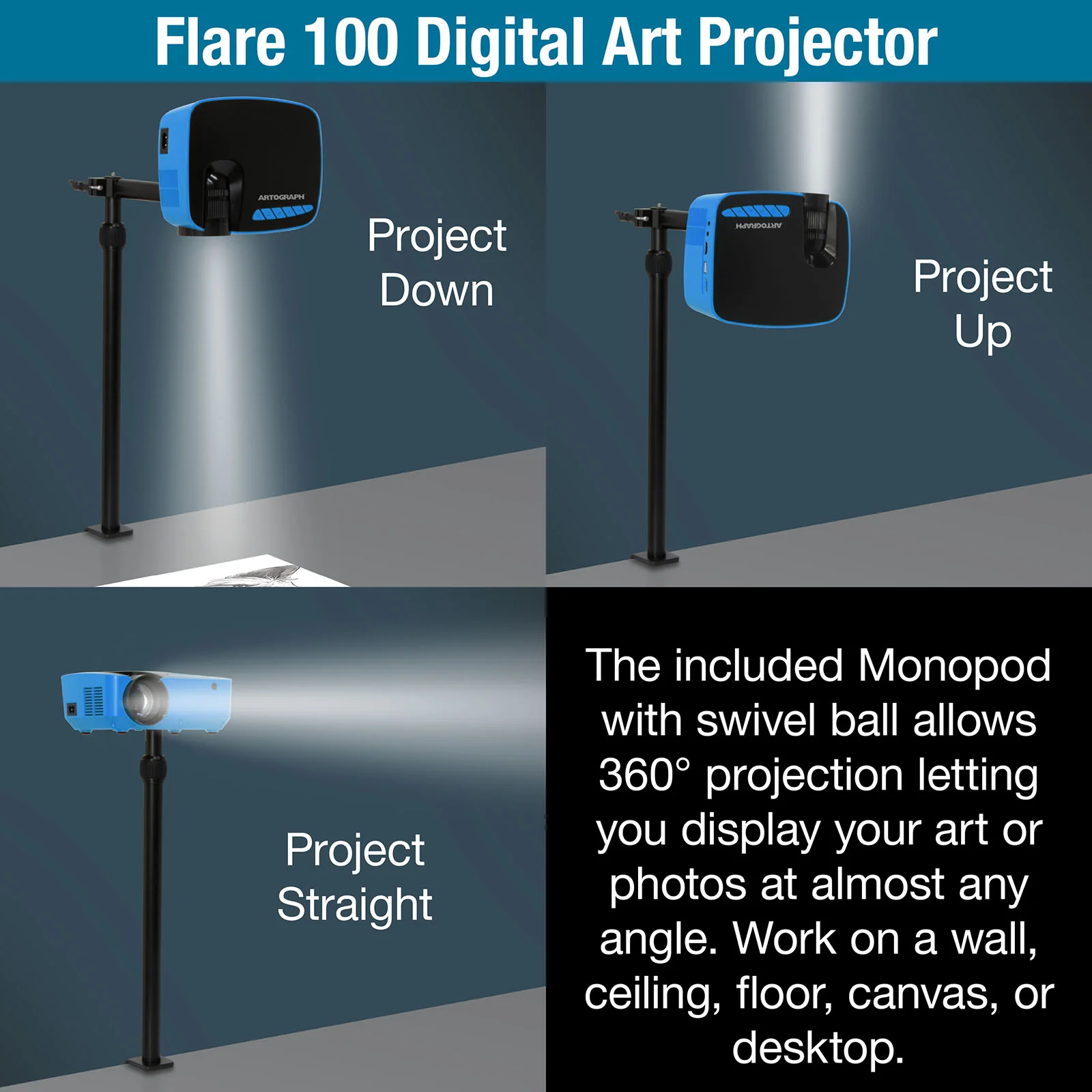 Artograph – Proiettore d’arte digitale Flare 100 con braccio monopiede – 25707 - immagine 7
