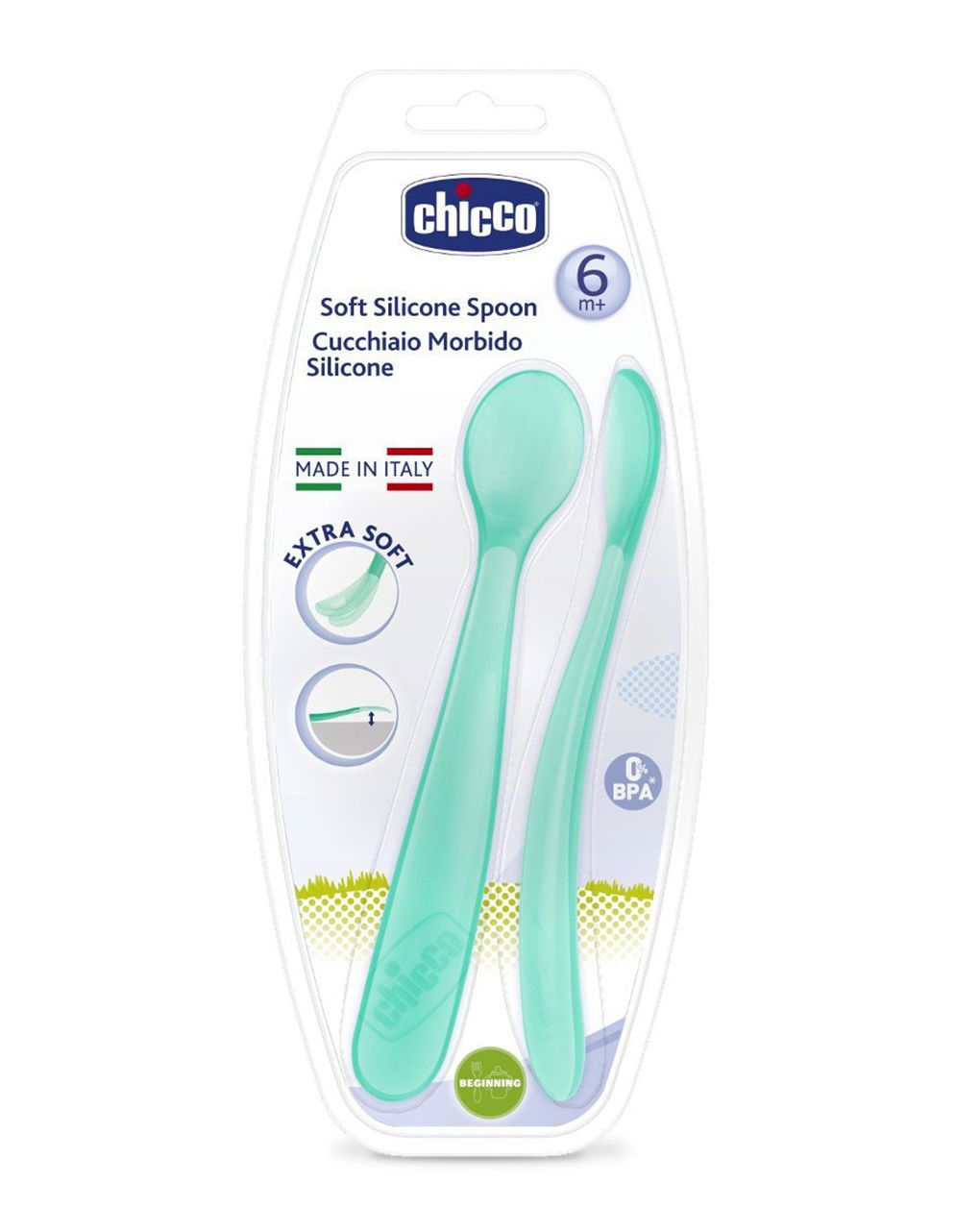 Cucchiaio morbido silicone 6m+ azzurro (2pz) – chicco - immagine 2