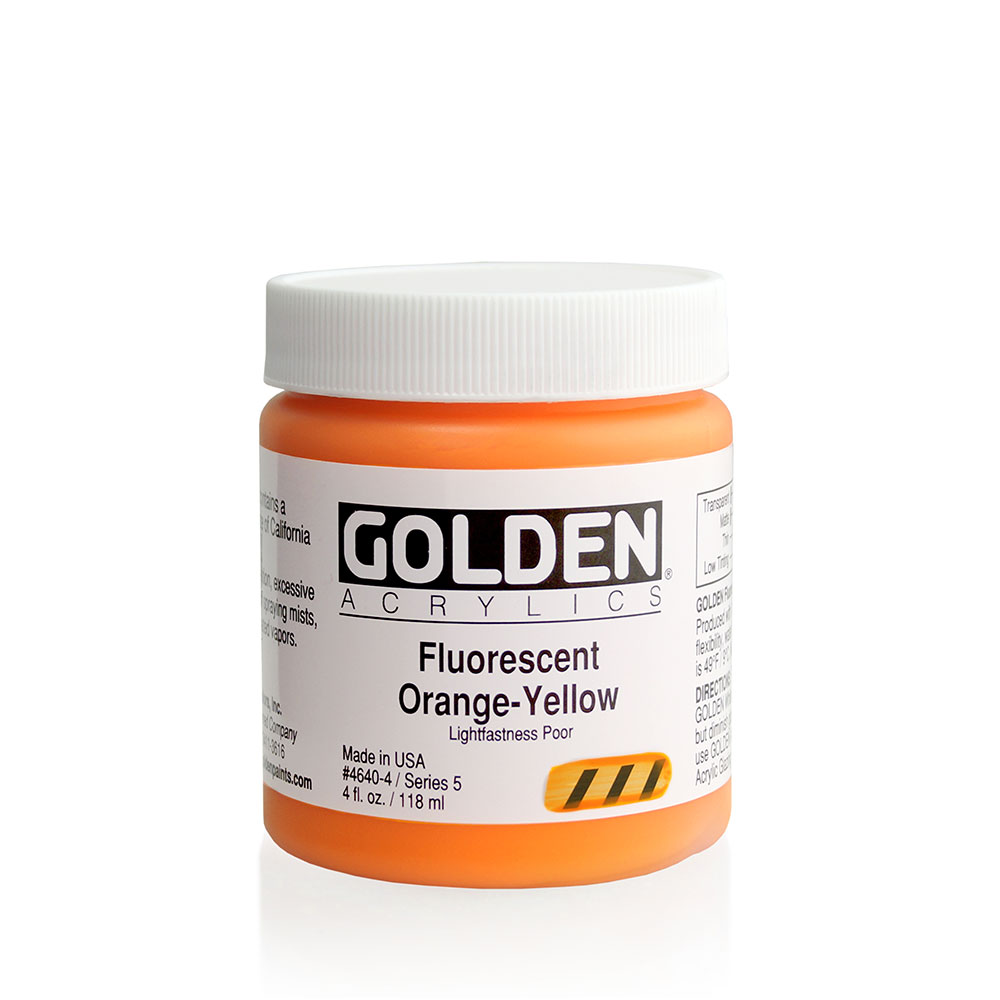 Colore Acrilico Golden FLUORESCENTI Heavy Body Fluorescent Orange-Yellow – 4640 da 118 ml – Serie 5 - immagine 2