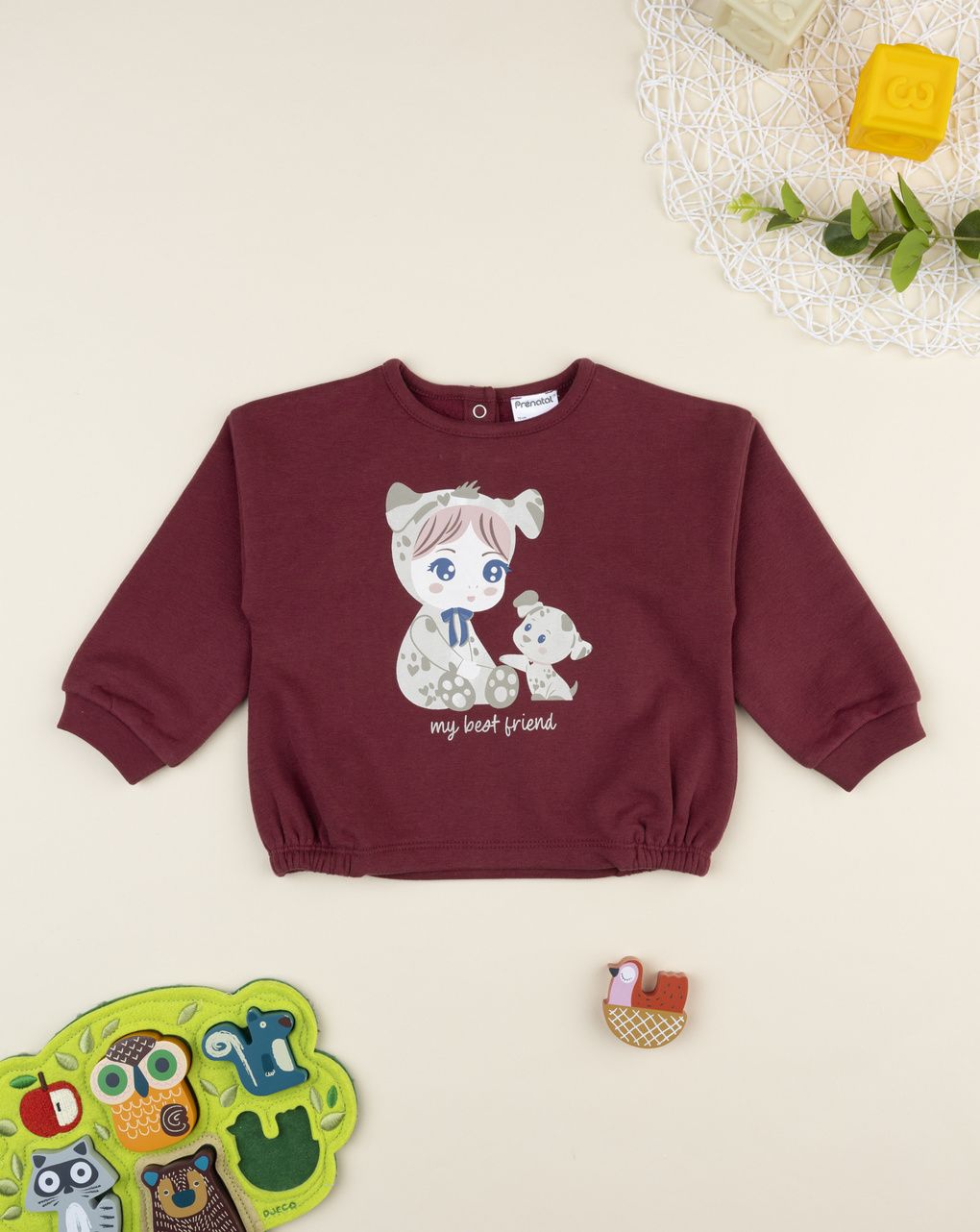 Felpa bimba bordeaux stampa “best friends” - immagine 2