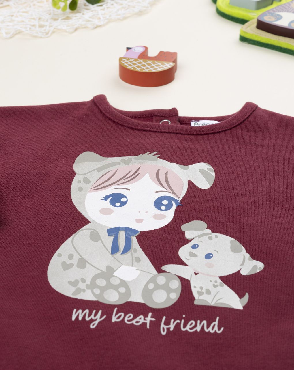 Felpa bimba bordeaux stampa “best friends” - immagine 4