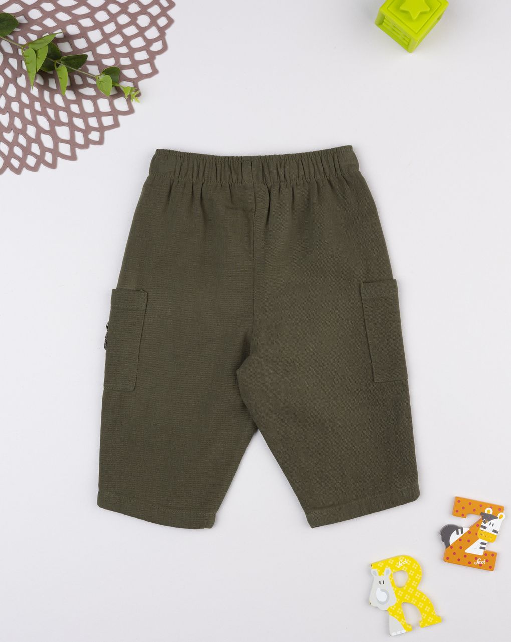 Pantalone bimbo verde patch orso - immagine 3