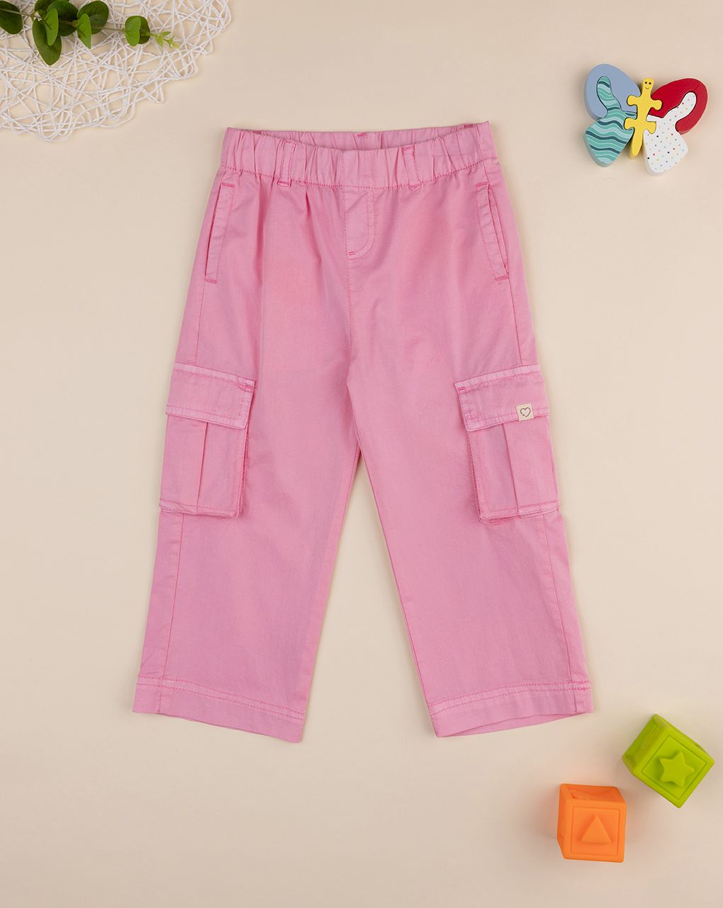Pantalone rosa cargo bambina con tasconi - immagine 2