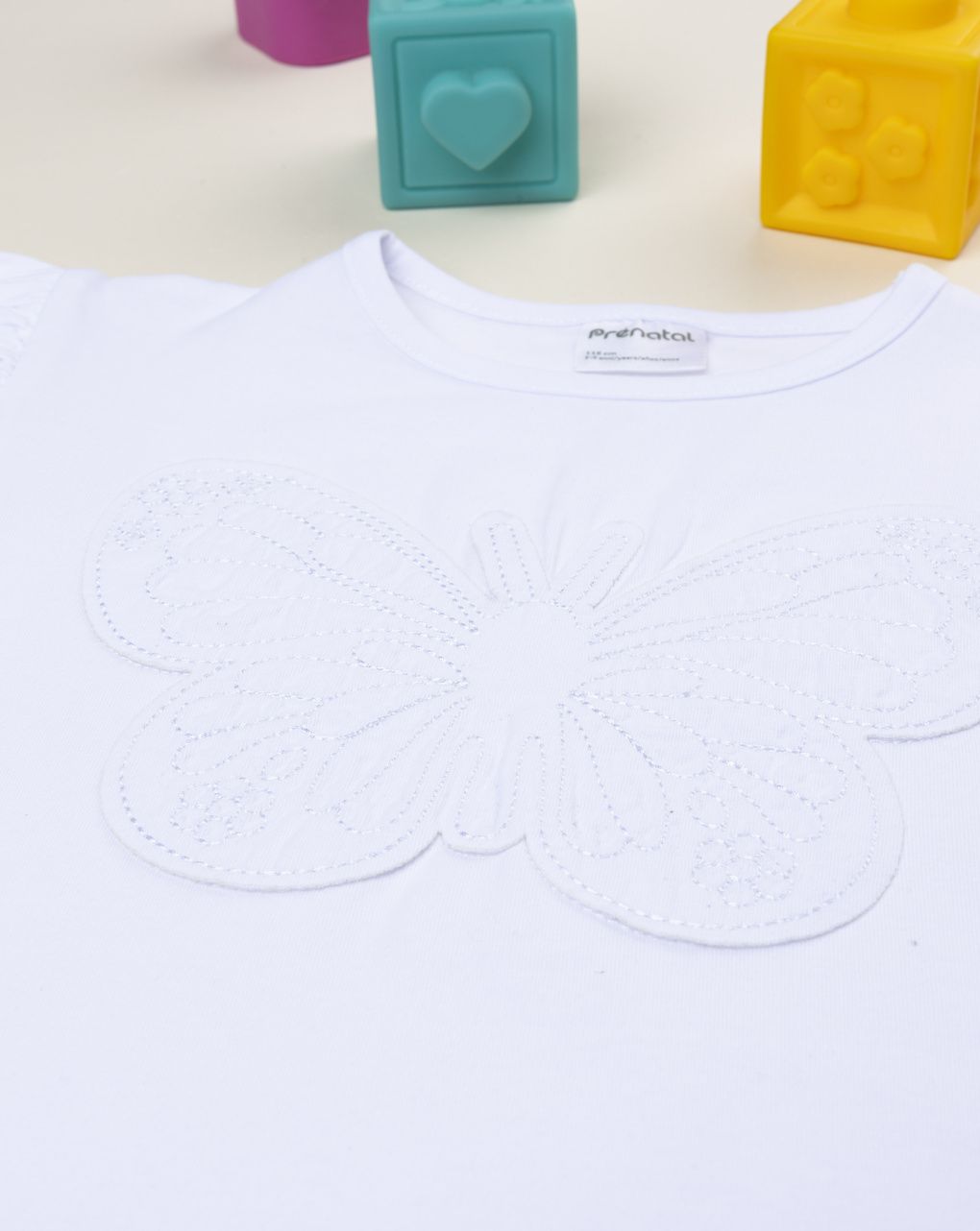 T-shirt bambina bianca ricamo farfalla - immagine 4